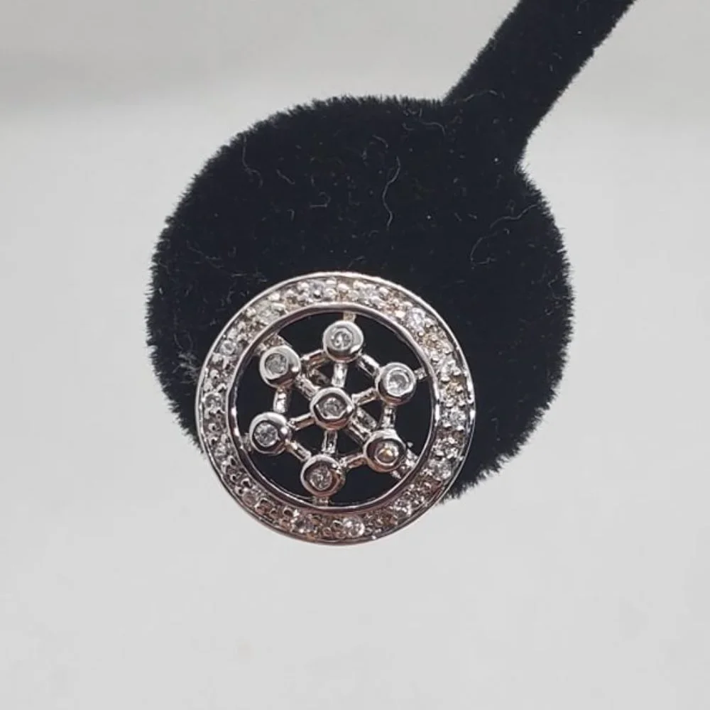 Sterling Silver 925 Rhodium Plated Round Helm Wheel CZ Stud Earrings